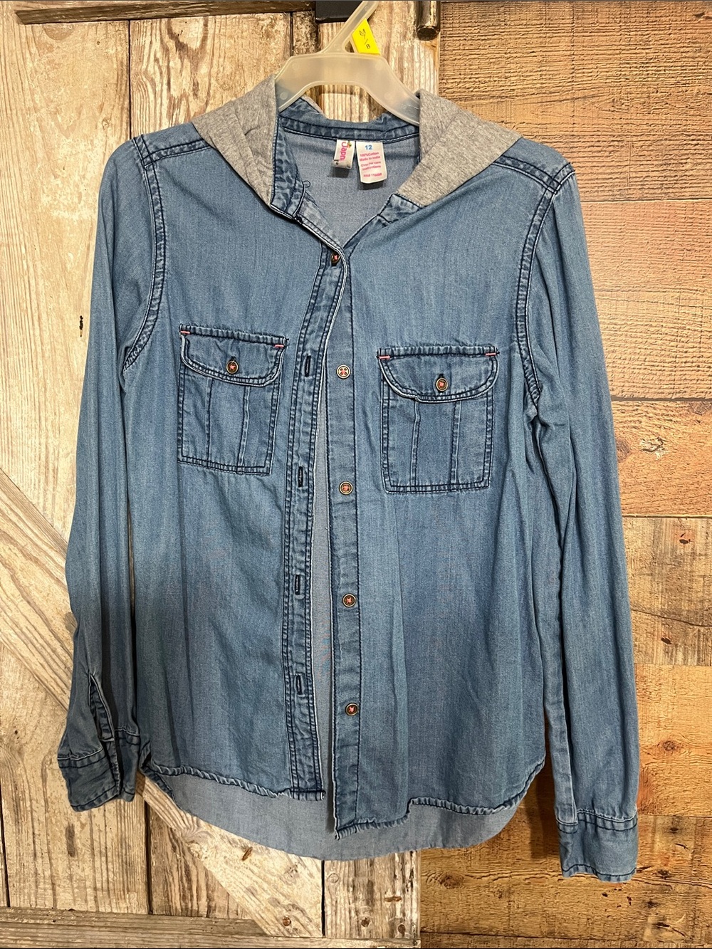 Girls' Lightweight Blue Denim Hoodie Shirt